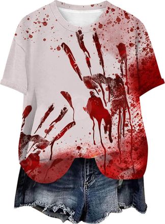 Generic Halloween T Shirts for Women UK Blood Graphic Funny Costume Top Womens Shirt Tee Horror Humor Costumes Ladies Casual Bloody