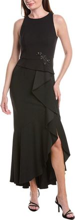 Adrianna Papell Beaded Crepe Halter Gown