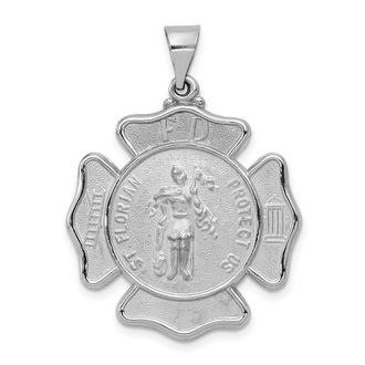 Diamond2Deal 14k White Gold Polish Satin St Florian Badge Medal Hollow Pendant