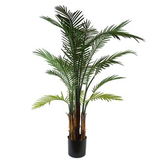Leaf 125cm UV Resistant Raphis Palm Tree with Natural Trunk in Green