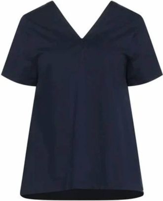 Herno Womens Short Sleeve V-Neck Top In Navy