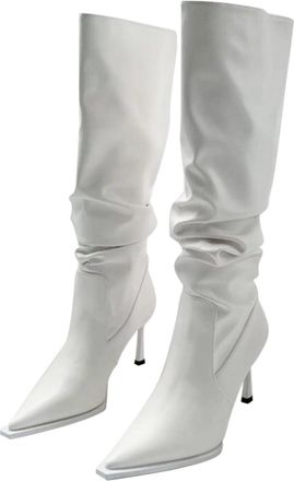 Generic European and American Lace Pleated Ankle Boots for Women - Trendy Thin-Heel Overknee Boots for Spring/Women Lined Waterproof, White, 2/2.5 UK