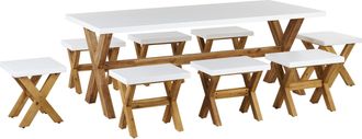 Beliani Conjunto Comedor De Jard&iacute;n De Cemento Y Madera Blanco Mesa Con 8 Taburetes Olbia