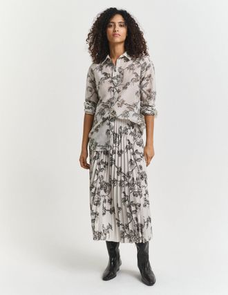 GANT Women Pleated Tree Printed Midi Skirt (40) DARK MOSS GREEN