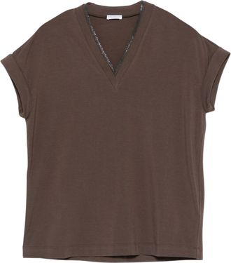 Brunello Cucinelli Brown V-Neck T-Shirt