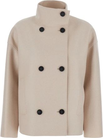 Harris Wharf London Jassen, Dames, Beige, M, Wol, Beige Korte Jas