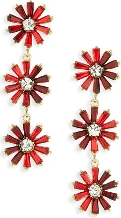 Cara Crystal Flower Linear Drop Earrings in Gold/Red at Nordstrom Rack
