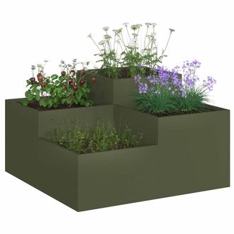 Berkfield Home Green Garden Planter 100x100x48 cm Olive Green Steel | Size: 100 x 100 x 48 cm