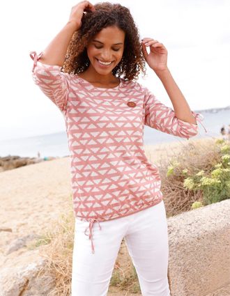 Casual Looks 3/4-Arm-Shirt CASUAL LOOKS Shirt, Damen, Gr. 36, rosenholz, ecru, bedruckt, 50% Baumwolle, 50% Modal, gemustert, mehrfarbig, Rundhals, Shirts 3/4-Arm-