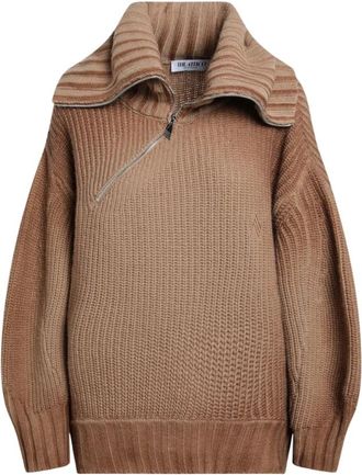 The Attico Asymmetrisch rits gebreide trui - Dames - Coltruien - Bruin - XS - Wol - Truien & Vesten