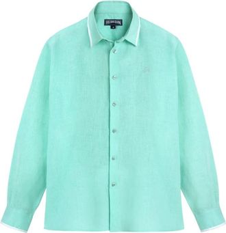 Vilebrequin Linen Shirt Solid - Heren - Casual Overhemden - Blauw - XL - Linnen - Overhemden