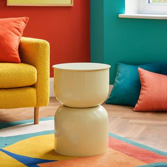 Dmora Mesa De Centro Bandip, Forma Redonda, Color Tablero Blanco, Tono Estructura Crema, 33x51x33h Cm Blanco Crema