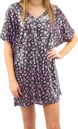 Adrienne Animal Print Metallic Shift Mini Dress In Black Hot Pink