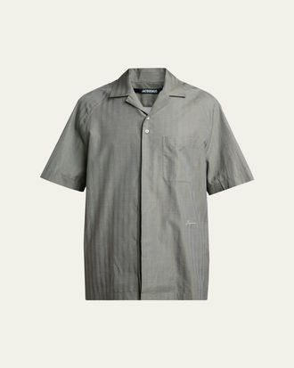 Jacquemus Mens Cotton Herringbone Short-Sleeve Shirt