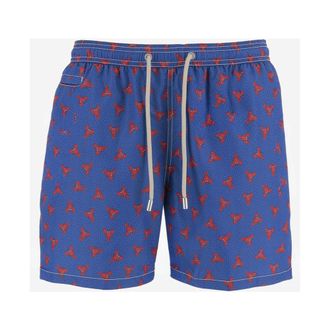 MC2 Saint Barth Beachwear, male, Blue, Size: XL Nylon Swimsuit with Printed Pattern