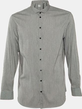 Armani Black Striped Seer Sucker Cotton Long Sleeve Shirt