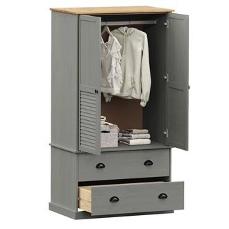 Berkfield Home Wardrobe VIGO Grey 90x55x176 cm Solid Wood Pine | Size: 90 x 55 x 176 cm