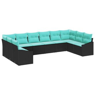 vidaXL Juego De Sof&aacute; Con Coj&iacute;n 10 Pcs Negro Rat&aacute;n Sint&eacute;tico Vidaxl