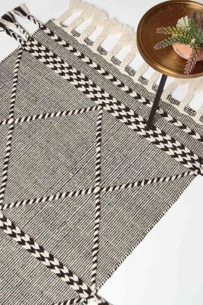 Homescapes Edessa Black & White Kilim Wool Rug | Size: 160 cm x 230 cm