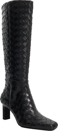 Dune London Womens Ladies Savannahs - Woven Leather Knee High Boots - Black - Size UK 4