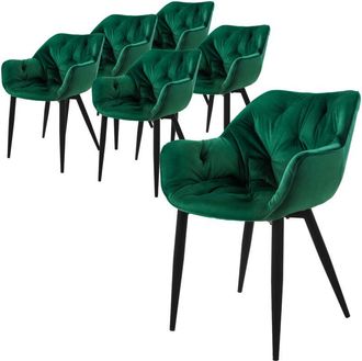 ML Design Ml-design - Set 6x Sillas De Comedor Con Respaldo Y Reposabrazos Asiento Verde Oscuro Tapizado Con Funda De Terciopelo Patas De Metal Sill&oacute;n Dise&ntilde;o Er