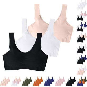 Generic 3-Pack Seamless Sports Bra Comfort Bra for Women Stretch-Sports Crop Top with Removable Pads for Women Full Coverage Sleep Yoga Daily Wear High Impact