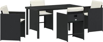 vidaXL Garden Dining Set with Cushion Folding 5 pcs Black Poly rattan Vidaxl