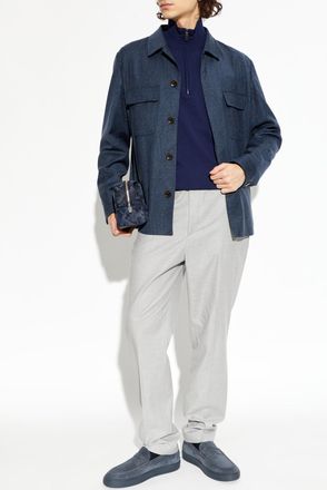 Etro Wool Jacket With Pockets, Mens, Blue