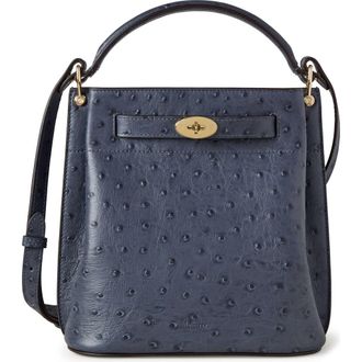 Mulberry Islington Ostrich Embossed Leather Bucket Bag in Stormy Blue at Nordstrom