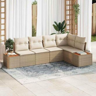 vidaXL Vidaxl - Conjunto De Sof&aacute; De Jard&iacute;n Con Coj&iacute;n 5 Pcs Beige Polirat&aacute;n