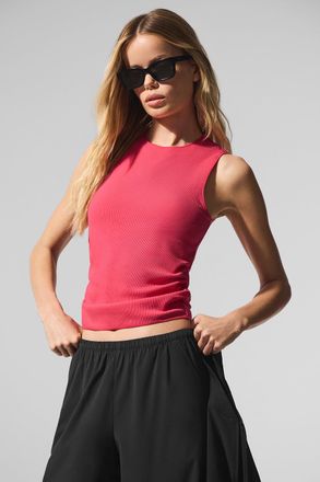 Alo | Ribbed En Pointe Tank Top in Candy Red, Size: Small