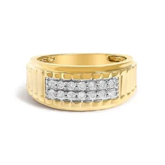 House of Brilliance Mens 14K Yellow Gold Plated Sterling Silver 3/8 Cttw Diamond Ribbed Band Ring in Yellow Gold Over Silver at Nordstrom, Size 11