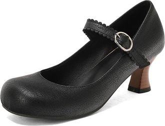 Generic Womens Closed Round Toe Mid Kitten Heels Retro Mary Jane Brouge Shoes Ankle Strap Buckle Work Office Party Pumps (Black,5.5)