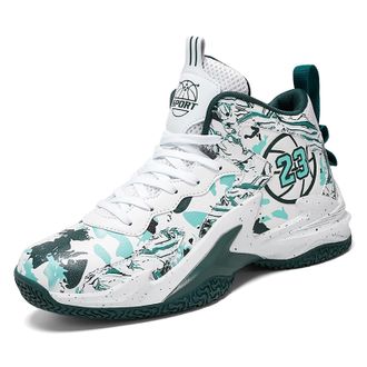 Generic Unisex Breathable Basketball Shoes Anti Slip Wear-Resistant Sports Boots with Grip Walking Shoes(White Green,8.5 UK)