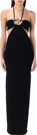 Coperni Zwarte Gebreide Halter Lange Jurk - Dames - Avondkleed - Zwart - S - Polyester - Kleedjes