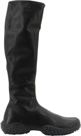 Miu Miu Stretch Leren Laarzen - Dames - Over de knie laarzen - Zwart - 40 EU - Leer - Schoenen