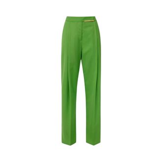 Elisabetta Franchi Straight Trousers, female, Green, Size: S Fresco Wool Trousers with Jewel Plaque