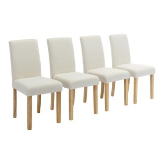 Sweeek Silla de madera de hevea y borreguito, set de 4, blanco