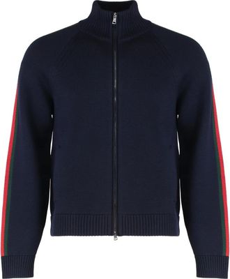 Gucci Cardigans, male, Blue, Size: L Woven stitch knit wool zip jacket