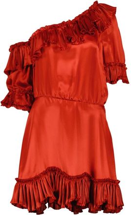 Saint Laurent Kleedjes, Dames, Rood, M, Satijn, Ruffled Satin Dress