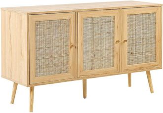 Beliani Beliani - 3 Door Rattan Fronts Sideboard Boho Style Cabinet Light Wood Perote