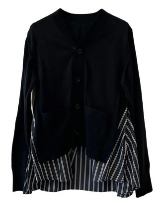 sacai striped-panel cardigan - Black