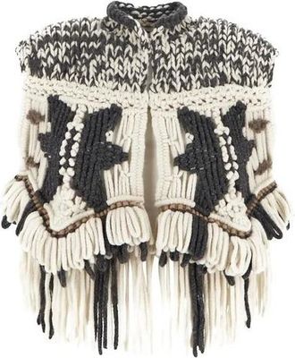 Brunello Cucinelli Womens Black And White Fringed Knit Poncho, Size S