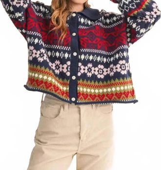 Merci Womens Fair Isle Cardigan In Navy