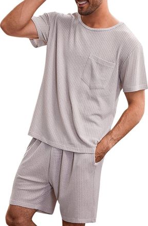 Generic Mens Loungewear Shorts Sets: Mens Pyjamas Shorts Sets MenS Solid-Coloured Short-Sleeved Shorts Short-Sleeved Homewear Tracksuit Bottoms Men Loose Fit 