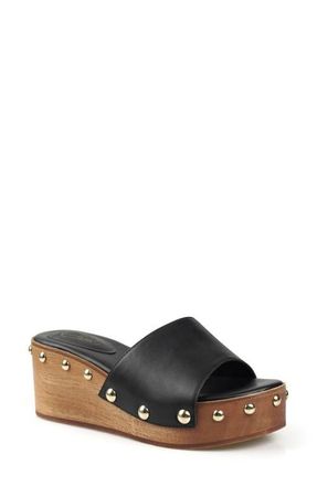 Candie's Jewell Platform Wedge Slide Sandal in Black Leather at Nordstrom, Size 11