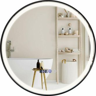 Costway Costway Espejo De Pared Iluminado, Espejo Inastillable De Alta Definici&oacute;n Con Luz Led De 3 Colores, Funci&oacute;n De Memoria Y Desempa&ntilde;ar, Lectura De Tiempo