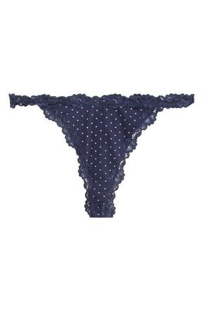 Free People Charlie Micro Thong in Navy Dot at Nordstrom, Size X-Large