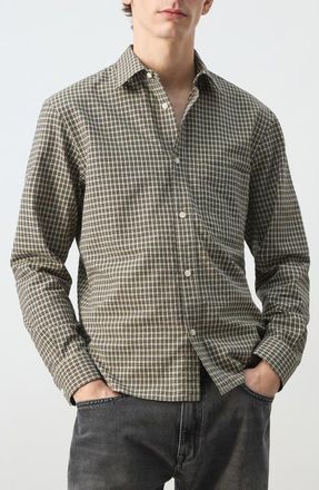 Mango Regular Fit Check Cotton Blend Button-Up Shirt in Beige at Nordstrom, Size X-Large