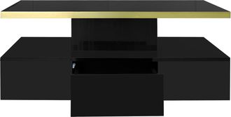 STILVORA Mesa De Centro Con 1 Caj&oacute;n Y 2 Niveles, Con Led, Acabado Lacado Brillante, Estilo Moderno, En Tablero De Part&iacute;culas, Negro, 100&times;50&times;39 Cm